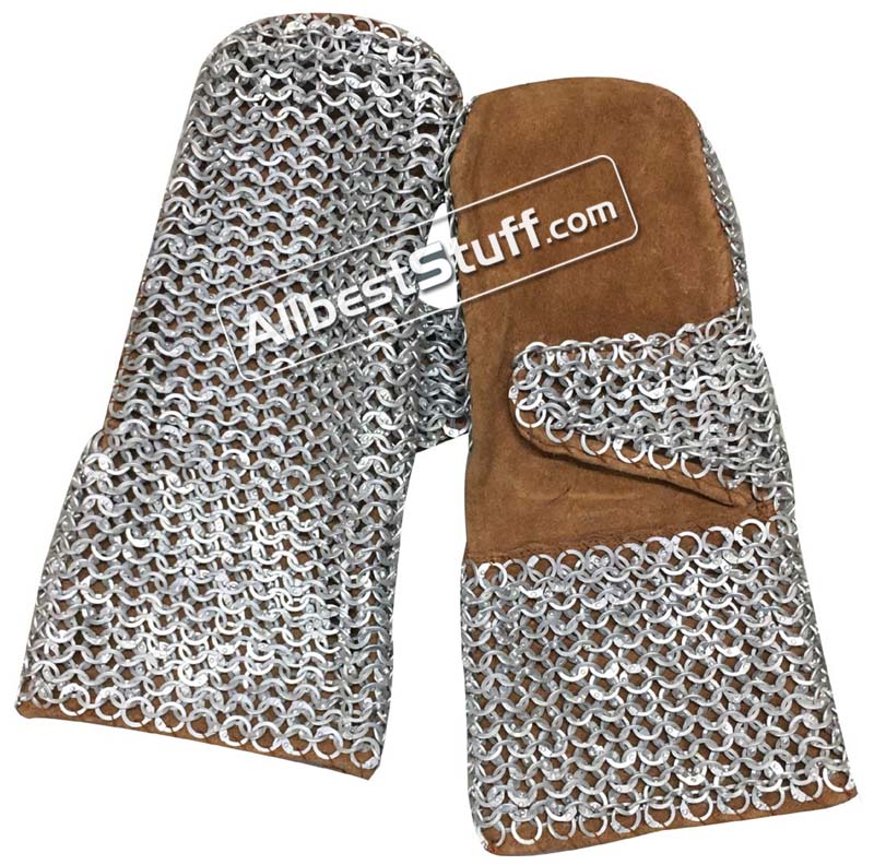 Falconiere Mid Length Gloves - Pair of Brass Chainmail Fingerless Gaun